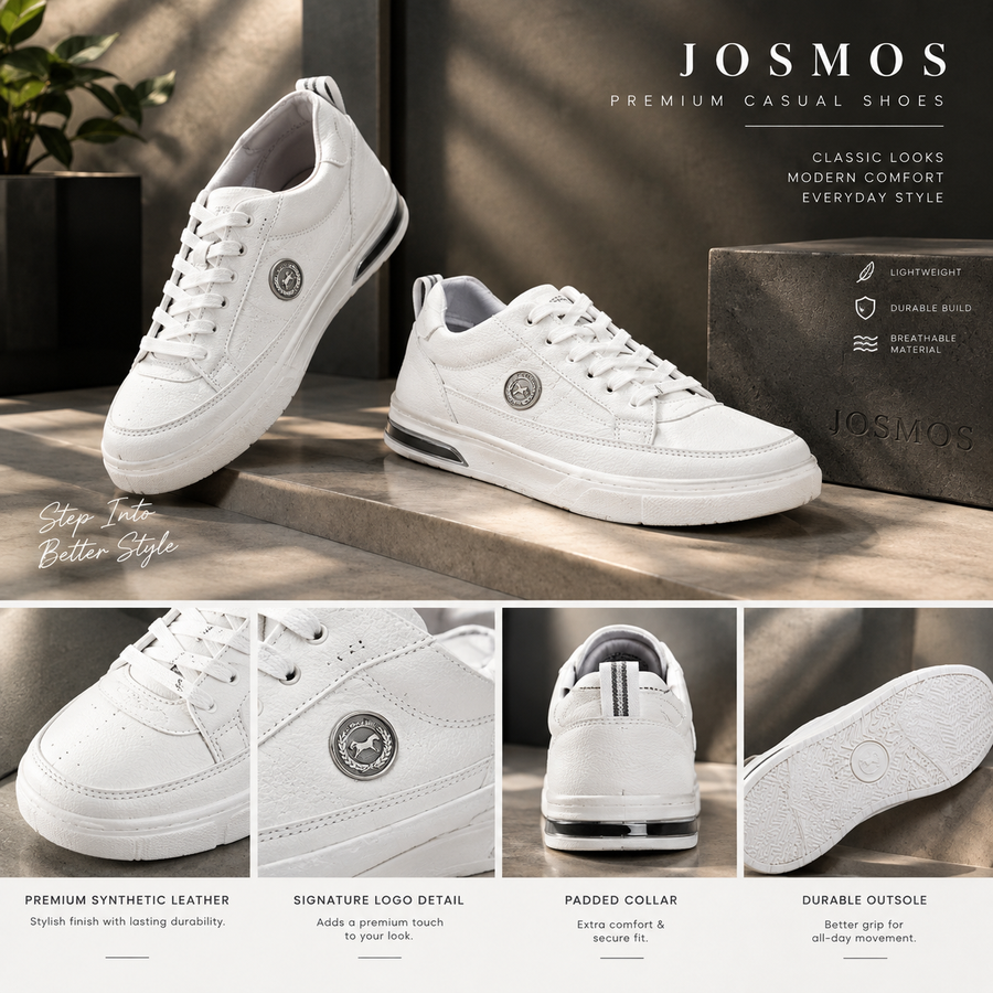 Men's White Casual Sneakers | Stylish Lace-Up Shoes for Men | Trendy Daily Wear Footwear