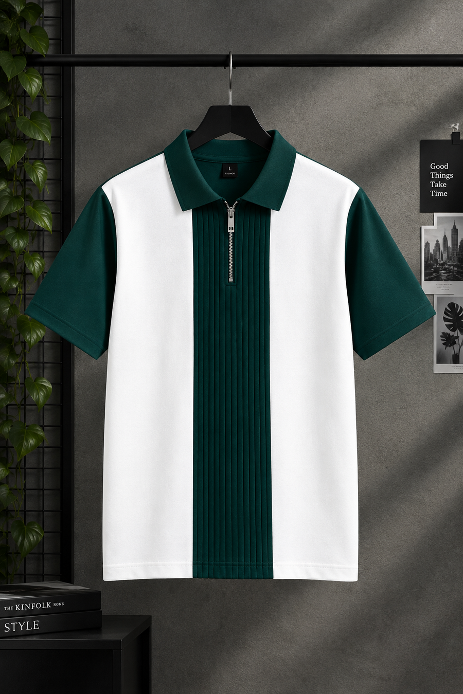 Men’s Green & White Color Block Polo T-Shirt | Half Sleeve Casual Streetwear