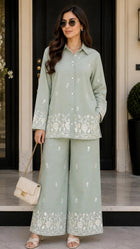 Women Pink Cotton Printed Co-Ord Set | Floral Print Full Sleeve Shirt & Palazzo Pants | Casual, Office Wear, Ethnic Co Ord Set for Women/Female