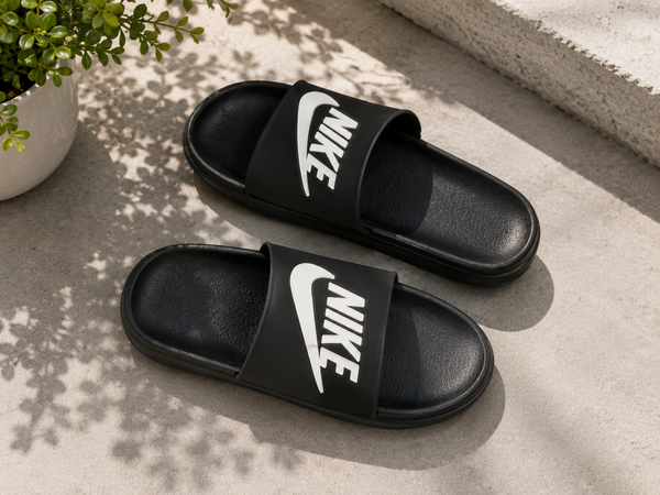 Men's White & Black Casual Slide Slippers | Lightweight Comfortable Daily Wear
