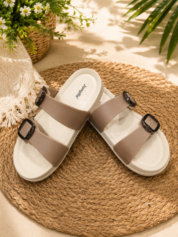 Alven Female Double Buckle Comfort Slides | Lightweight Anti-Slip Casual Slippers