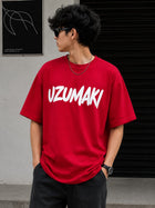 Uzumaki Oversized Graphic Printed T-Shirt for Men | Half Sleeve Casual Cotton Tee | Red