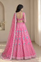 Pink embroidered lehenga choli back view