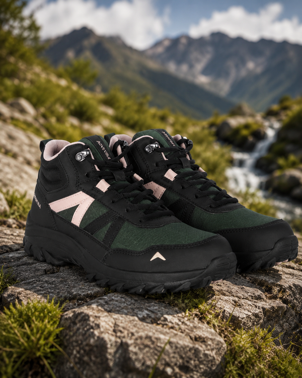 Men's Anti-Slip Hiking Shoes - Adventra Mid-Top Green & Black