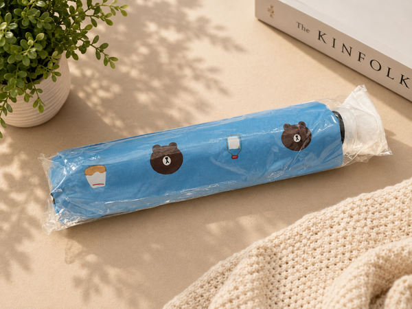3 Fold Printed Rain Umbrella | Windproof Portable Travel Umbrella | Sky Blue