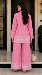 Women Pink Cotton Printed Co-Ord Set | Floral Print Full Sleeve Shirt & Palazzo Pants | Casual, Office Wear, Ethnic Co Ord Set for Women/Female