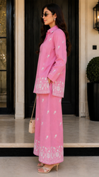 Women Pink Cotton Printed Co-Ord Set | Floral Print Full Sleeve Shirt & Palazzo Pants | Casual, Office Wear, Ethnic Co Ord Set for Women/Female