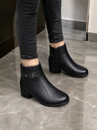 Women's Black Ankle Boots | Low Heel Side Buckle Casual Boots | Zip Closure