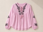 Women's Pink Embroidered Tassel Kurti | Long Sleeve Casual Ethnic Tunic Top