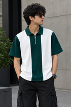 Men’s Green & White Color Block Polo T-Shirt | Half Sleeve Casual Streetwear