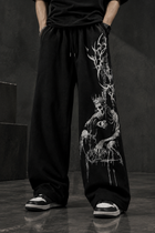 Men’s Black Gothic Graphic Wide-Leg Pants | Printed Streetwear Trousers