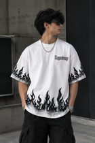 Men’s White Legendary Flame Printed Oversized T-Shirt