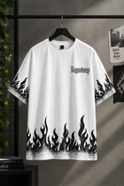 Men’s White Legendary Flame Printed Oversized T-Shirt