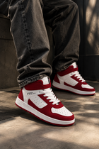 Men’s Red & White High-Top Sneakers | Stylish Lace-Up Casual Shoes | Trendy Streetwear Footwear