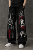 Men’s Black Graphic Baggy Joggers | Wide-Leg Track Pants | Gothic Streetwear