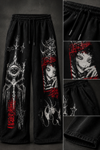 Men’s Black Graphic Baggy Joggers | Wide-Leg Track Pants | Gothic Streetwear