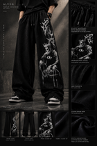 Men’s Black Gothic Graphic Wide-Leg Pants | Printed Streetwear Trousers