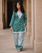 Women's Pink Heart Print Kurti & Palazzo Set with Lace Neck | Along with Stylish Bag