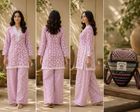 Women's Teal Floral Printed Kurta Palazzo Set with White Dupatta | Along with Bag