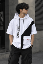 Men’s White & Black Half-Sleeve Hoodie T-Shirt