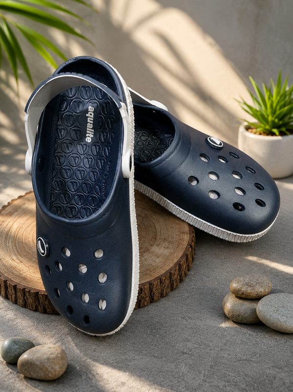 Aqualite Navy Blue Clogs for Men & Women | Lightweight Comfortable Slip-On Sandals | Anti-Slip Casual Garden Clogs