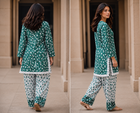 Women's Pink Heart Print Kurti & Palazzo Set with Lace Neck | Along with Stylish Bag