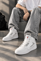 Men’s White & Grey High-Top Sneakers | ALBANIA Casual Lace-Up Shoes