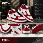 Men’s Red & White High-Top Sneakers | Stylish Lace-Up Casual Shoes | Trendy Streetwear Footwear