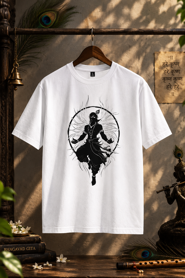 Shri Krishna Printed T-Shirt for Men | Lord Krishna Graphic Tee | White Round Neck T-Shirt