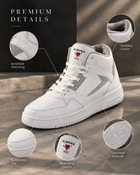 Men’s White & Grey High-Top Sneakers | ALBANIA Casual Lace-Up Shoes