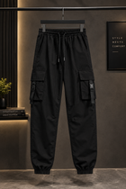 Men's Black Cargo Joggers – Elastic Waist Streetwear Pants