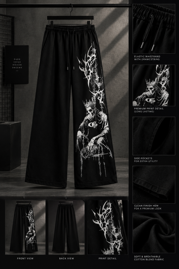 Men’s Black Gothic Graphic Wide-Leg Pants | Printed Streetwear Trousers