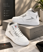 Men’s White & Grey High-Top Sneakers | ALBANIA Casual Lace-Up Shoes