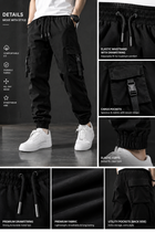 Men's Black Cargo Joggers – Elastic Waist Streetwear Pants
