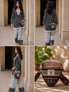 Women's Pink Heart Print Kurti & Palazzo Set with Lace Neck | Along with Stylish Bag